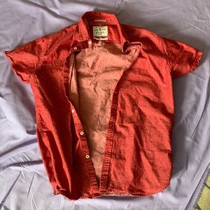 Red denim and flower button down short sleeve